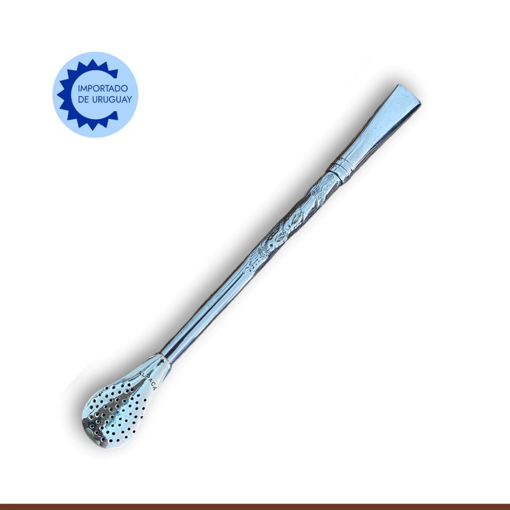 Bombilla de Alpaca Uruguaya con Boquilla Cincelada, modelo Elegante