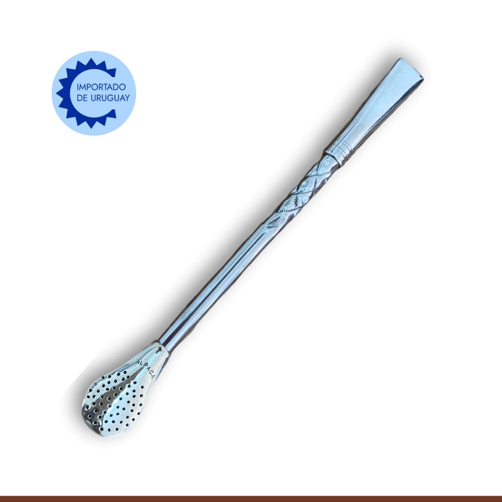Bombilla de Alpaca Uruguaya con Boquilla t Cincelada, modelo Rombos